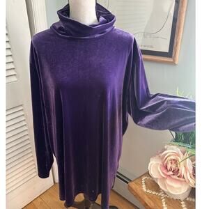 DENIM CO Womens Tunic Purple Velour Cowl Neck Relaxed Fit Retro 90s Stretch 2X